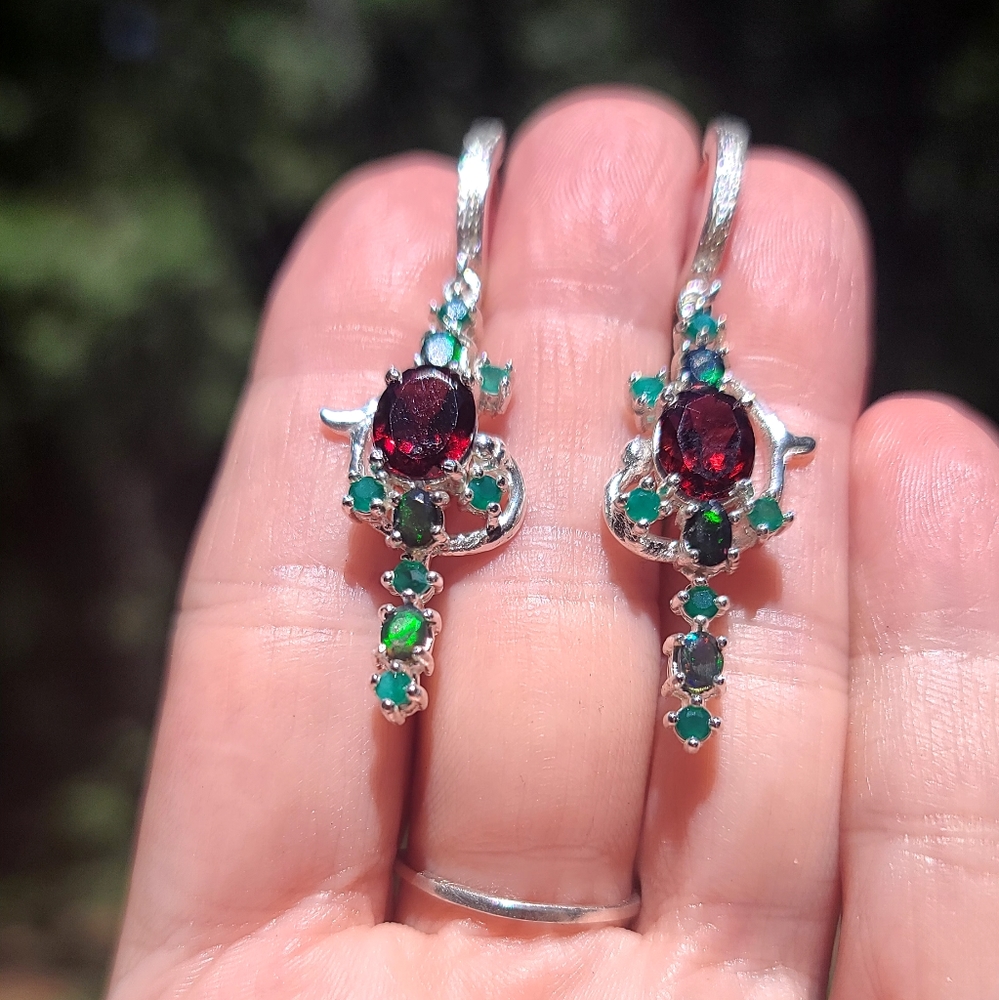 Garnets Opals Onyx OH MY! Sterling earrings ✨️ NEW! - Picture 3 of 8
